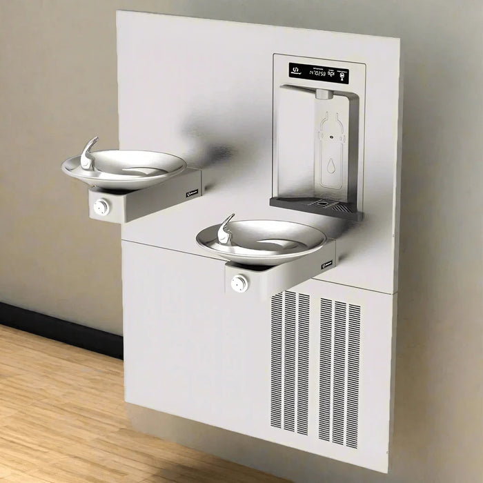 Haws 1011HSA.8 RIVIVE™ – ADA Dual Hi-Lo Drinking Fountain with Recessed Chilled Bottle Filler - The Fountain Direct