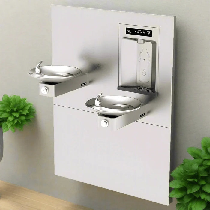 Haws 1011HSA RIVIVE™ – ADA Wall-Mounted Recessed Bottle Filler with HI-LO Drinking Fountains - The Fountain Direct