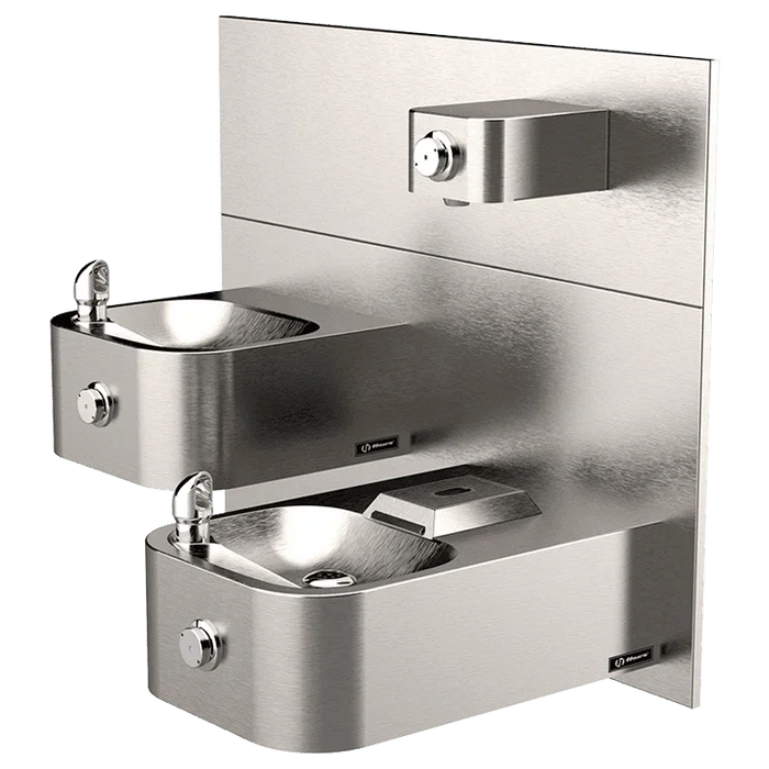 Haws 1119.14P Hi-Lo ADA Vandal-Resistant Drinking Fountain with Bottle Filler – Wall-Mounted, Dual Station - The Fountain Direct