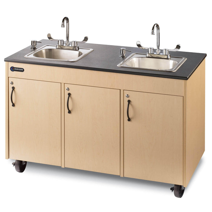 Ozark River Lil Delux Portable Double Hot Water Handwashing Sink – Maple Finish, NSF Certified, Child-Height, Self-Contained & ADA Compliant - The Fountain Direct