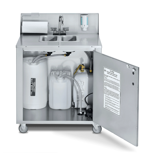 Crown Verity CV-PHS-2 Portable Hand Sink – Mobile Hand Washing Station – Foot Pump Operated, Hot & Cold Water - The Fountain Direct