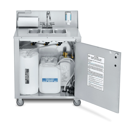 Crown Verity CV-PHS-3C Triple Portable Hand Sink – Mobile Hand Washing Station – Foot Pump Operated – Cold Water Only - The Fountain Direct