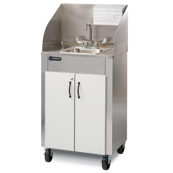 Ozark River Elite PRO 1 Portable Hot Water Handwashing Sink with Splash Guard – White Finish, Stainless Steel Cabinet, NSF Certified & ADA Compliant - The Fountain Direct