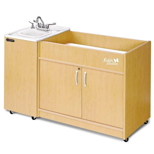 Ozark River Kiddie Station Portable Hot Water Handwashing Sink with Changing Deck – Maple Finish, NSF Certified, Self-Contained & ADA Compliant - The Fountain Direct