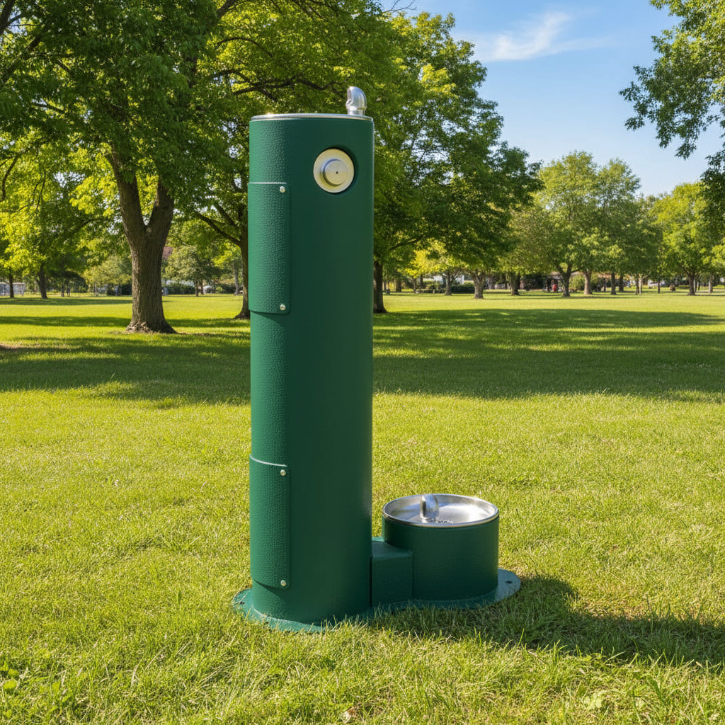 Elkay LK4400DBEVG Outdoor Pedestal Drinking Fountain with Pet Bowl - The Fountain Direct