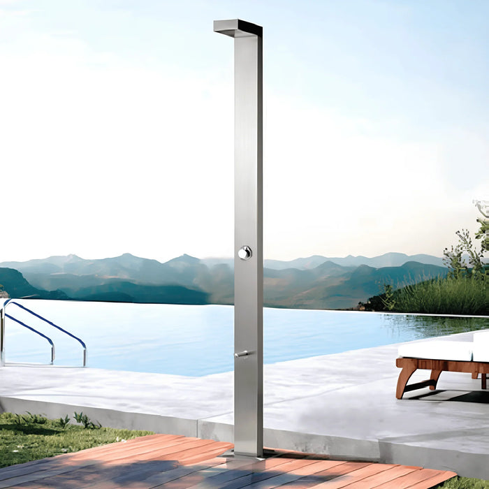 Magnus Poolside Outdoor Shower with Foot Shower – Premium 316 Stainless Steel Freestanding Tower - The Fountain Direct