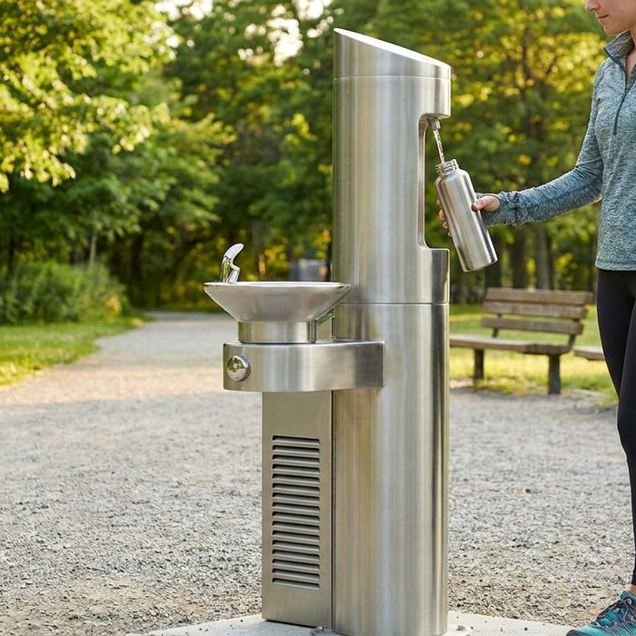 Water bottle filling station for parks
