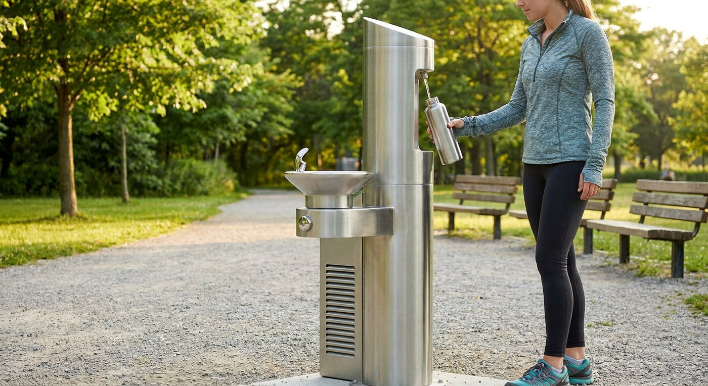 Water bottle filling station for parks