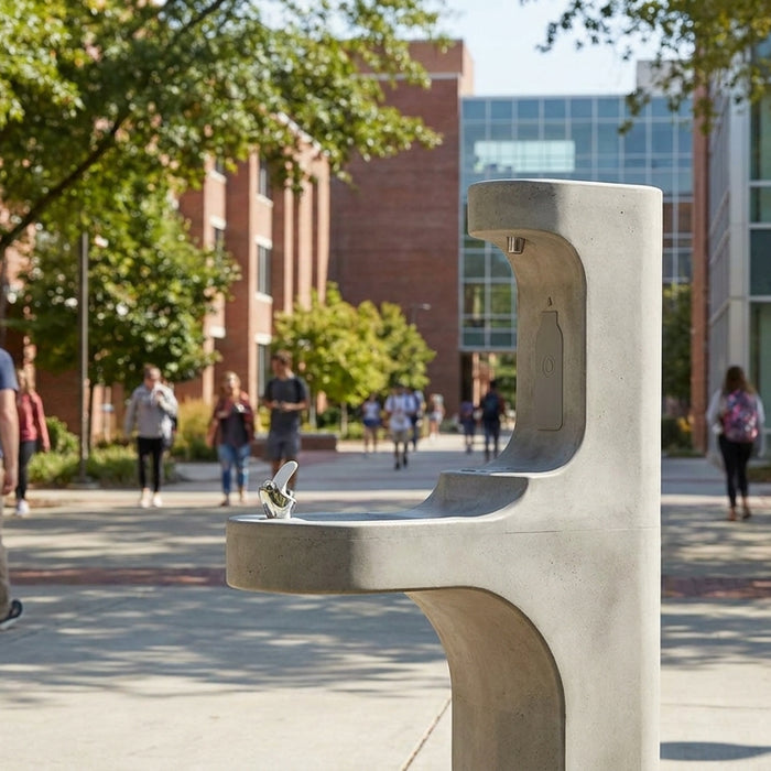 Concrete drinking fountain for university campuses