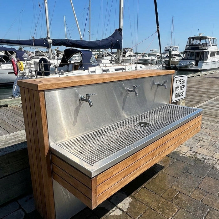 Foot wash station for marinas and boat docks