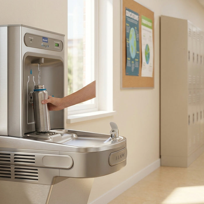 Water fountain with bottle filler for schools