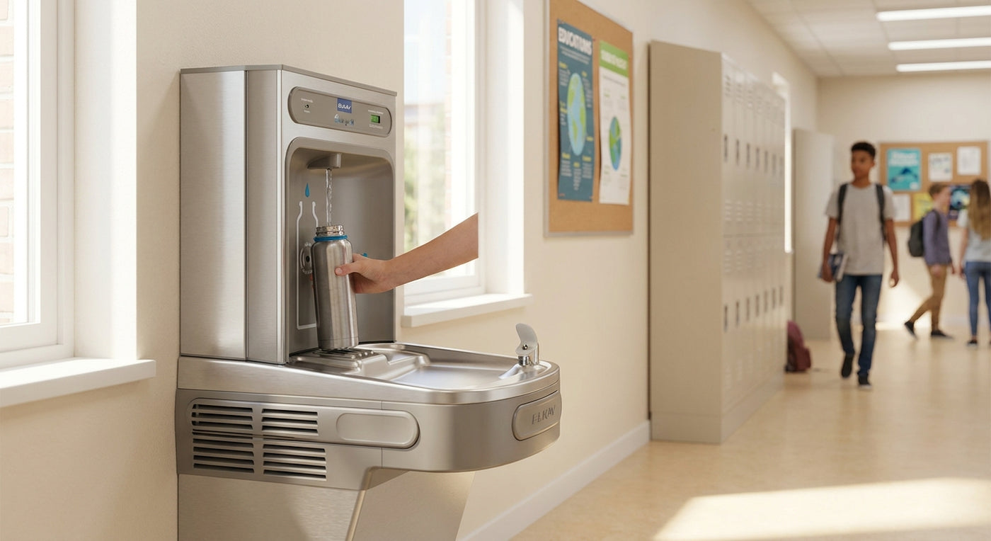 Water fountain with bottle filler for schools