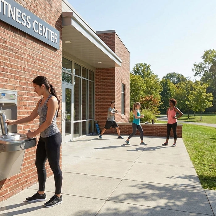 Outdoor wall-mounted bottle filler for gyms