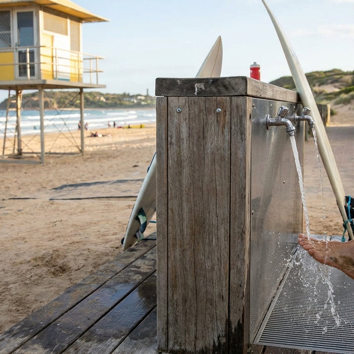 Foot wash station for surf clubs and lifeguard stations