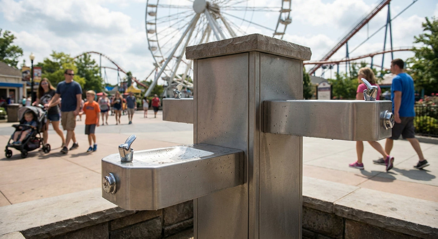 Drinking fountain for amusement parks and theme parks