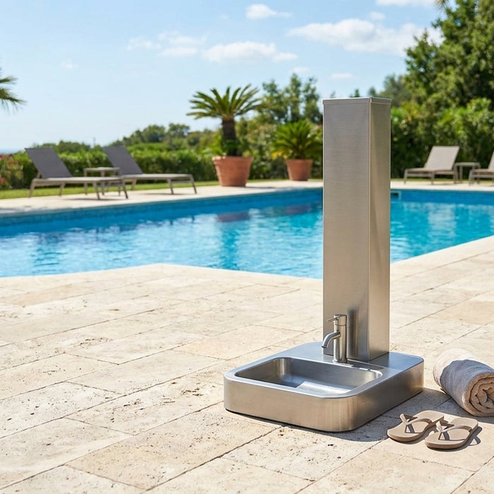 Outdoor foot wash station for pool decks