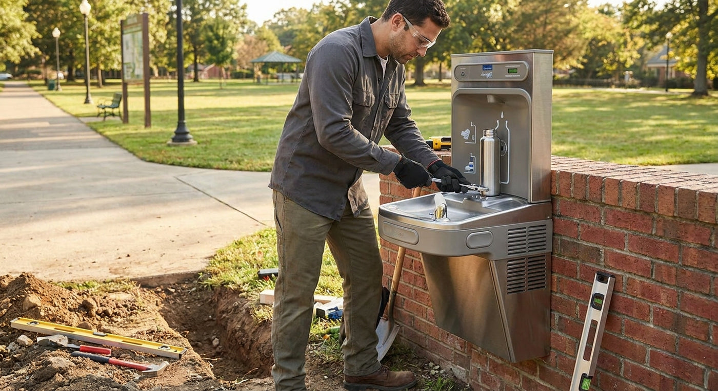 How to install a bottle filling station outdoors