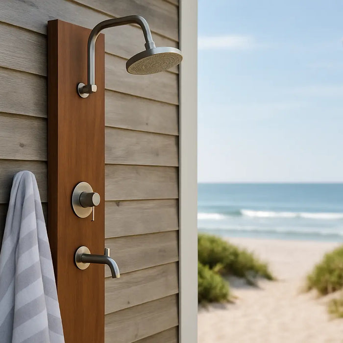Outdoor Shower for a Beach House That Lasts - The Fountain Direct