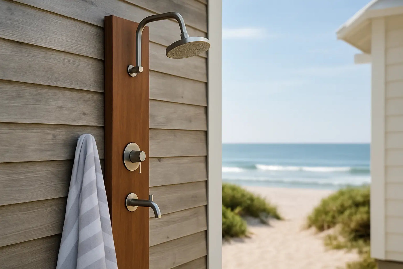Outdoor Shower for a Beach House That Lasts - The Fountain Direct