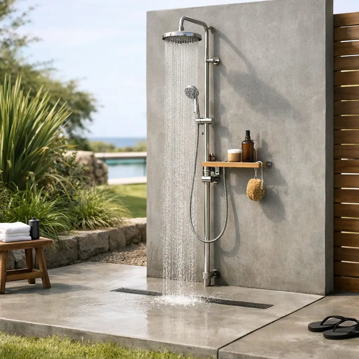 How to Install Outdoor Shower on Concrete Slab - The Fountain Direct