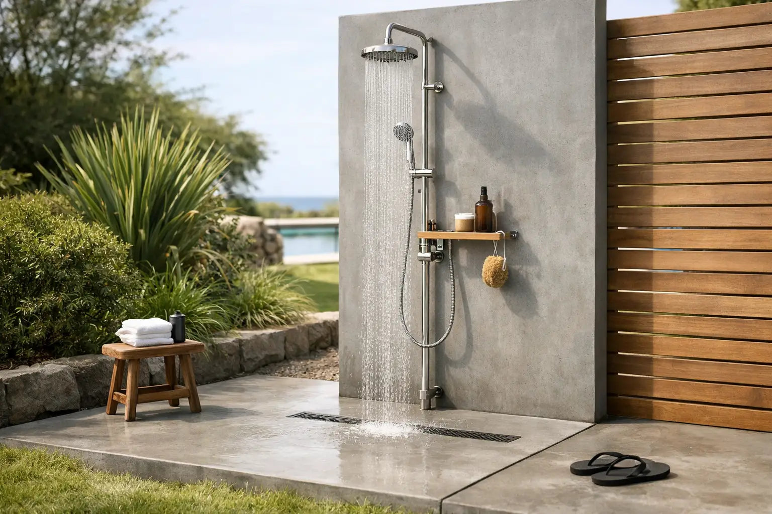 How to Install Outdoor Shower on Concrete Slab - The Fountain Direct