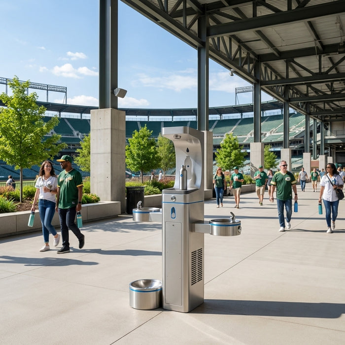 Water bottle filling station for stadiums