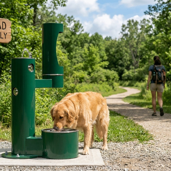 Pet water bowl station for trail heads
