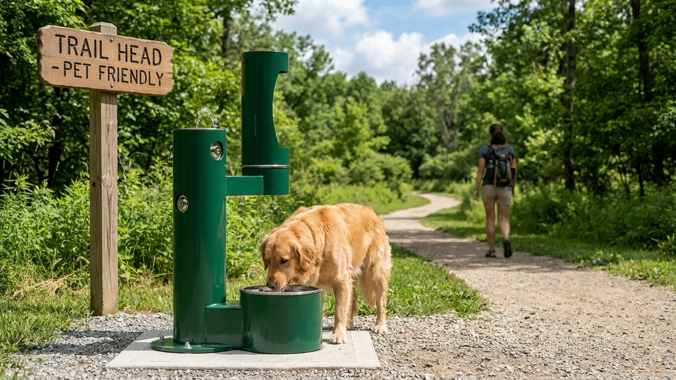 Pet water bowl station for trail heads