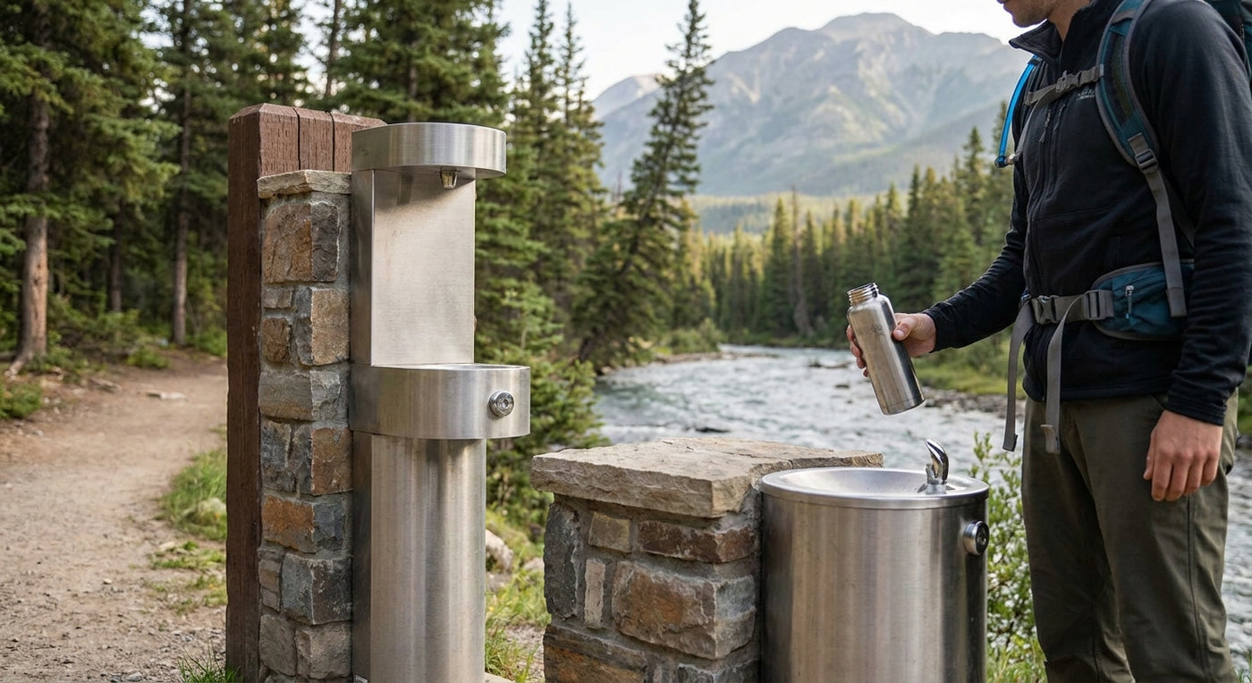 Water bottle filling station for national and state parks