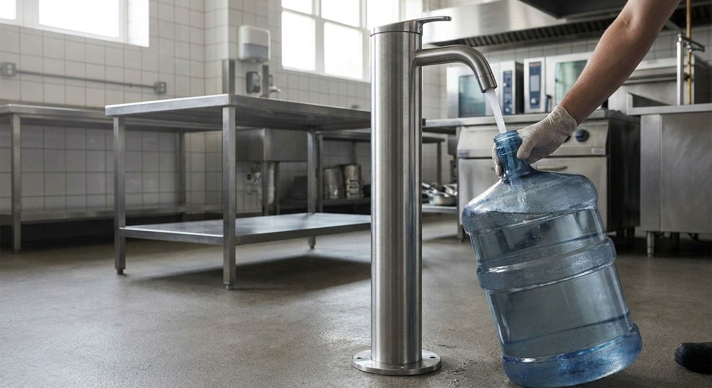 Pedestal jug filler for correctional facility kitchens