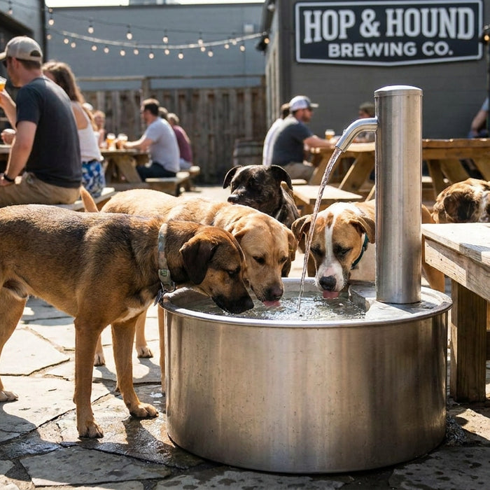 Pet water fountain for breweries and pet-friendly patios