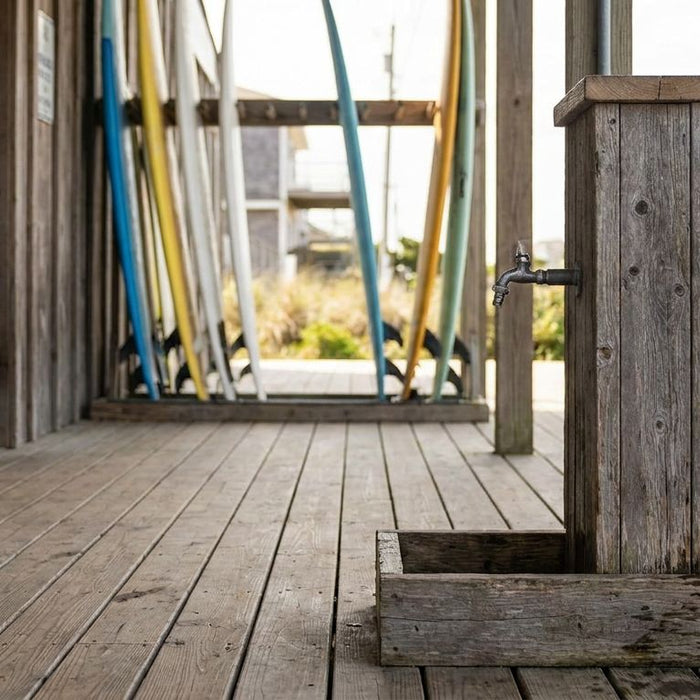 Foot wash station for surf shops and board rental counters
