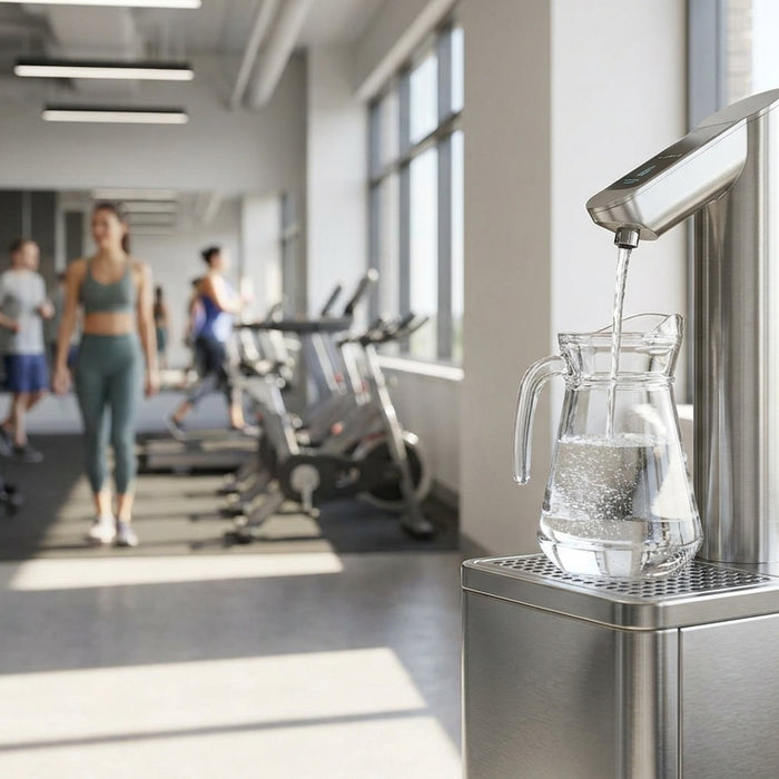 Pedestal jug filler for gyms and break rooms