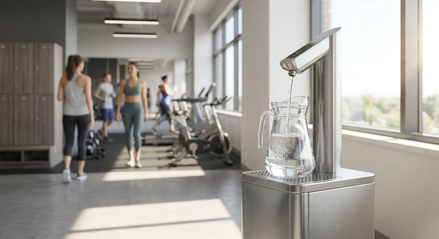 Pedestal jug filler for gyms and break rooms