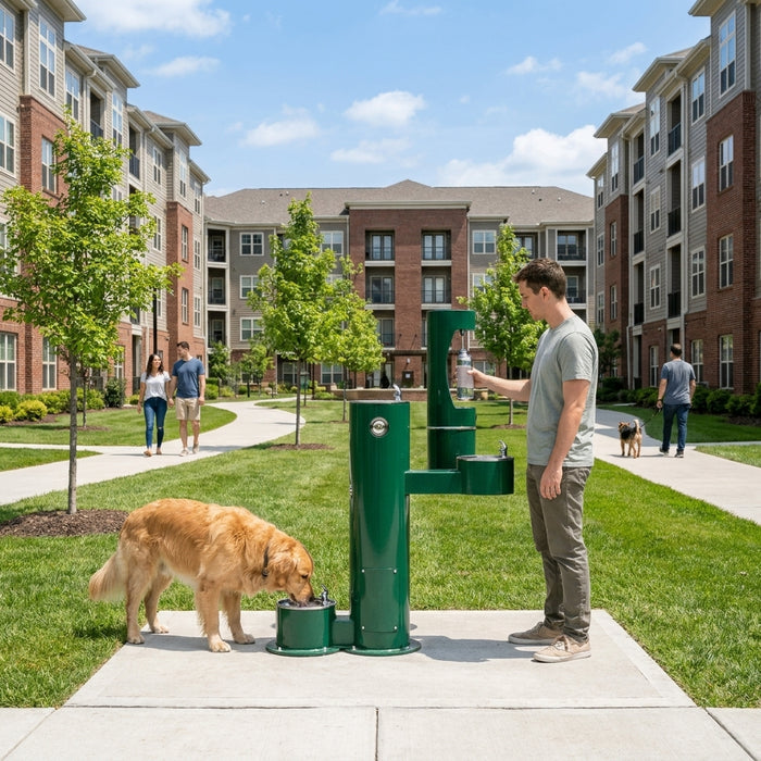 Outdoor pet water station for apartment complexes