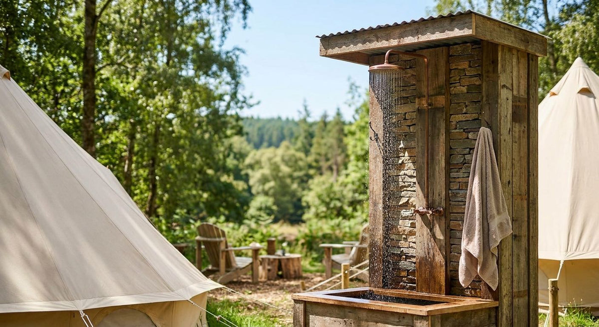 Outdoor shower for glamping sites and eco-resorts