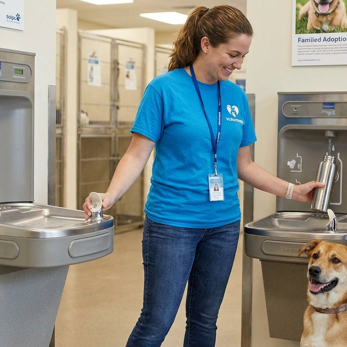 Water bottle filling station for animal shelters