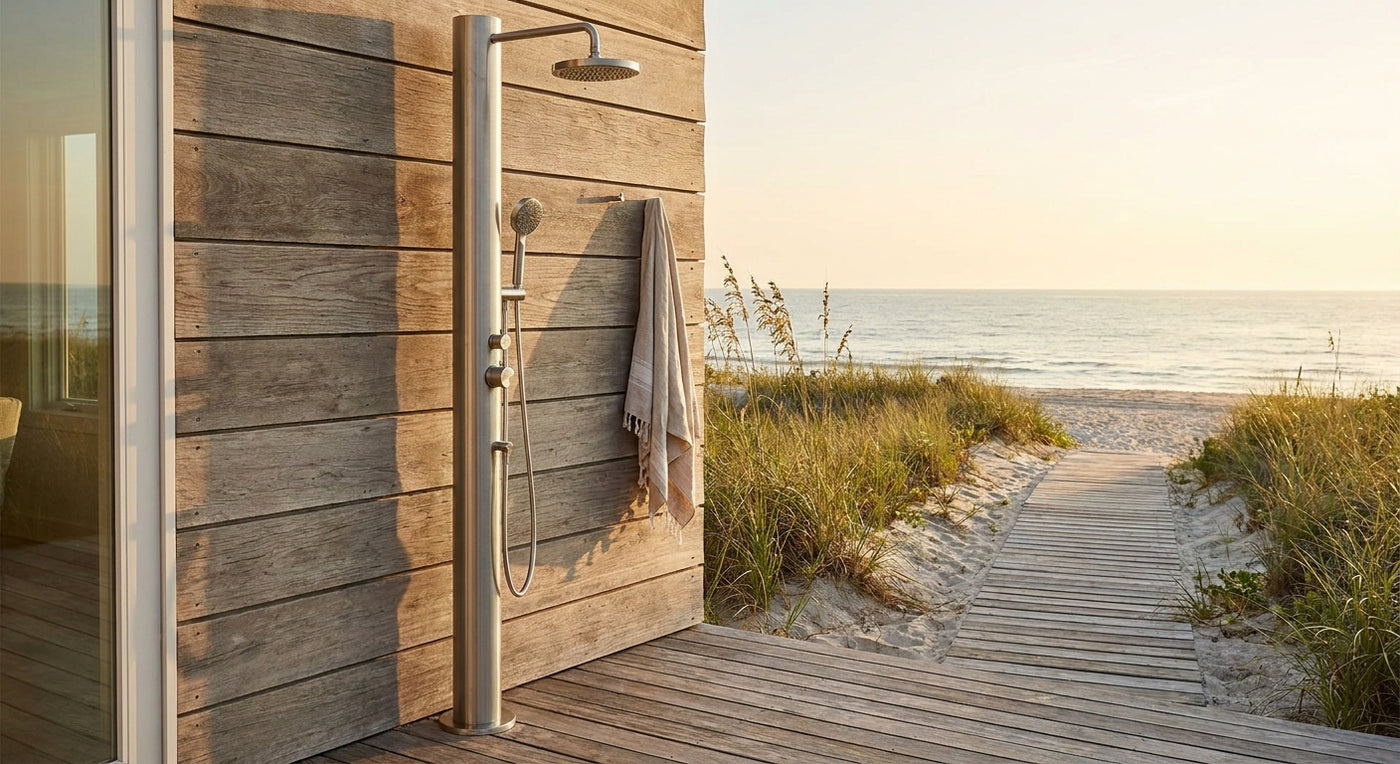 Stainless steel outdoor shower for beach houses