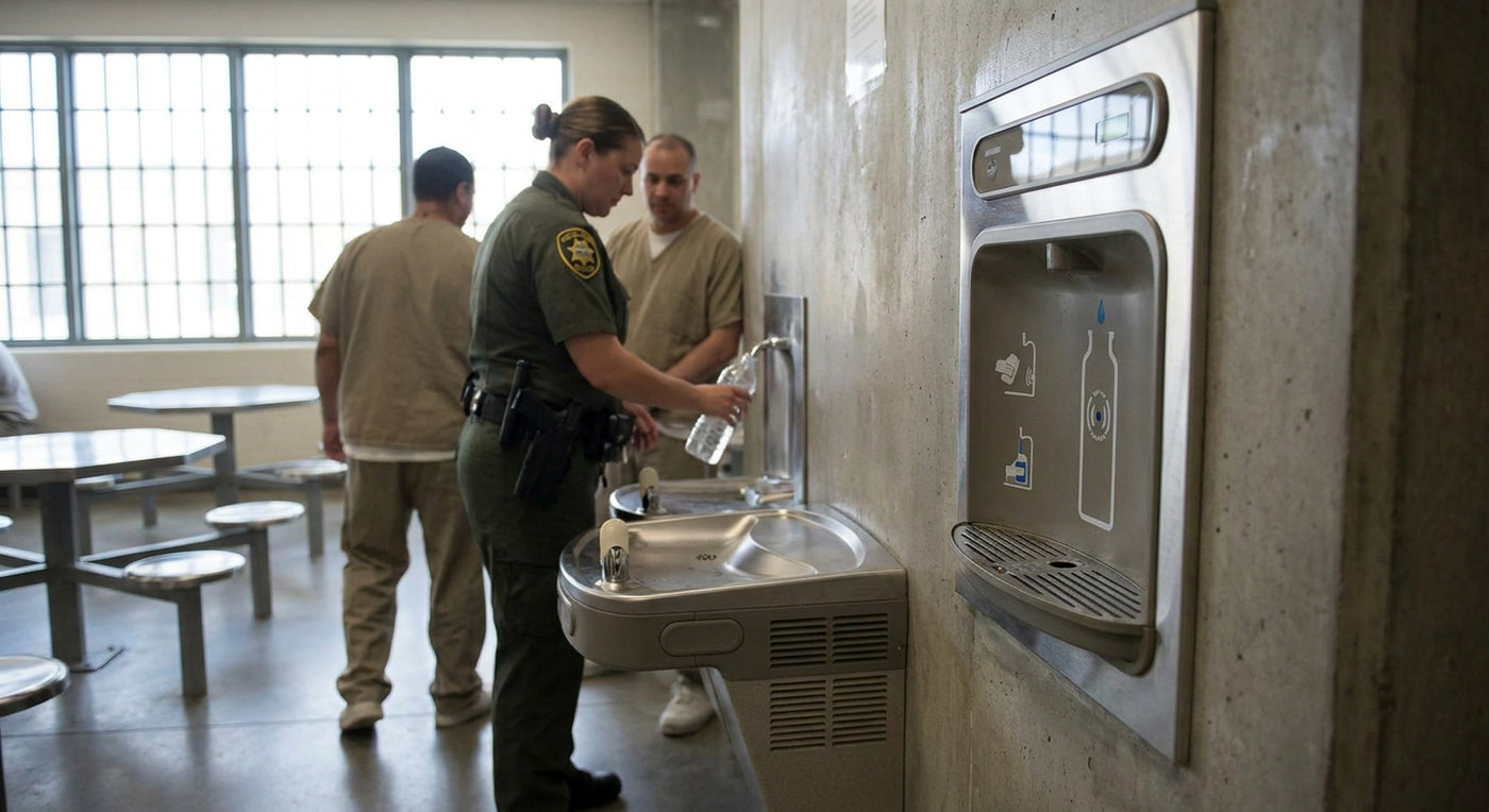 Water bottle filling station for correctional facilities
