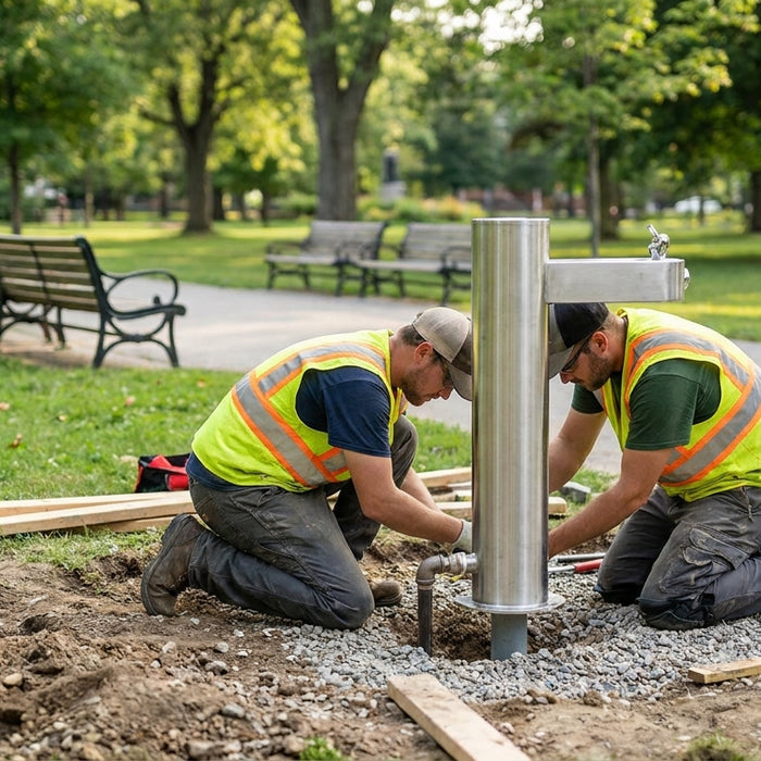 How to install an outdoor drinking fountain in a public park