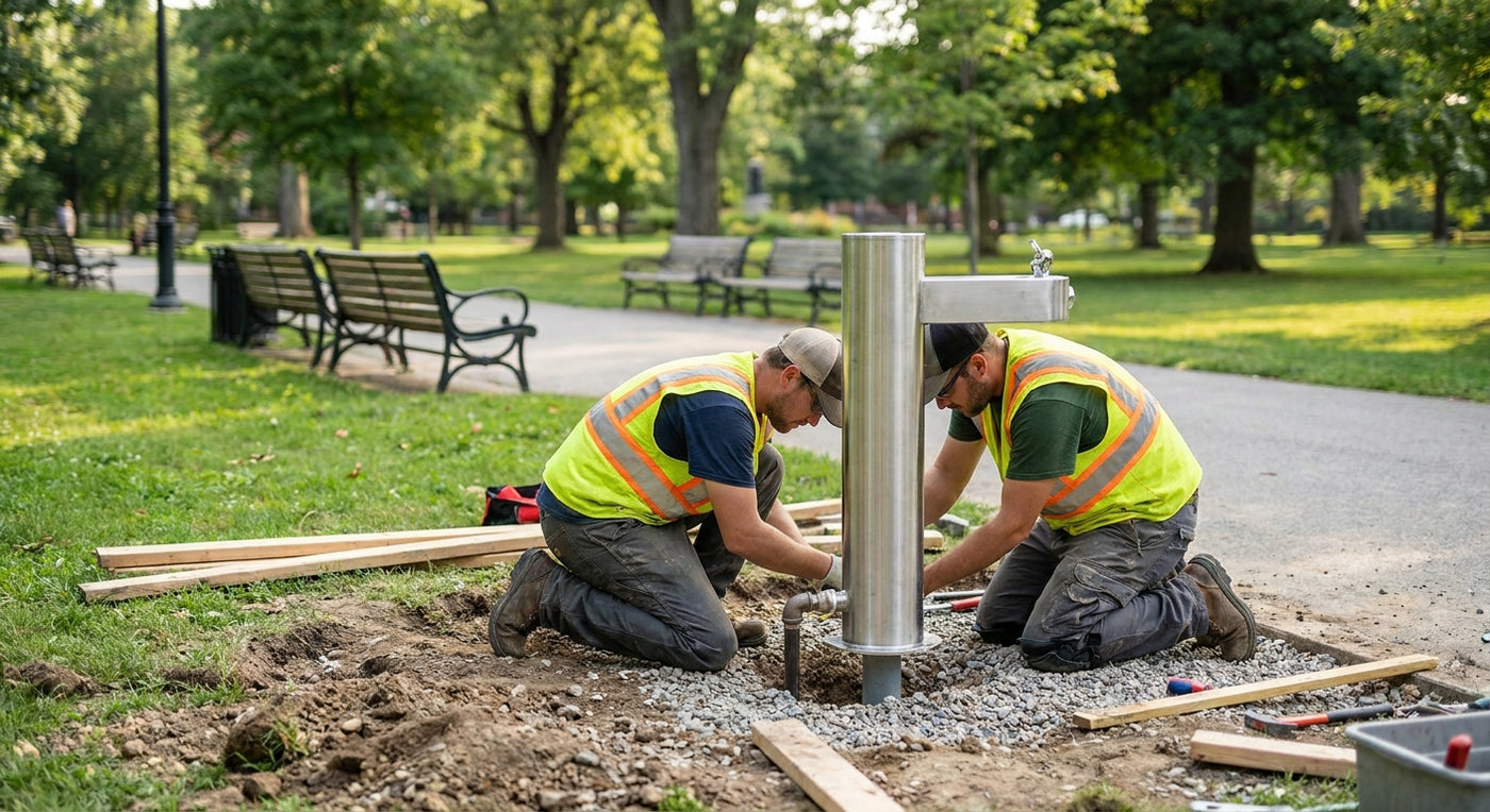 How to install an outdoor drinking fountain in a public park