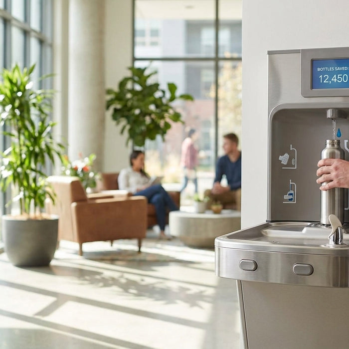 Water bottle filling station for apartment complexes
