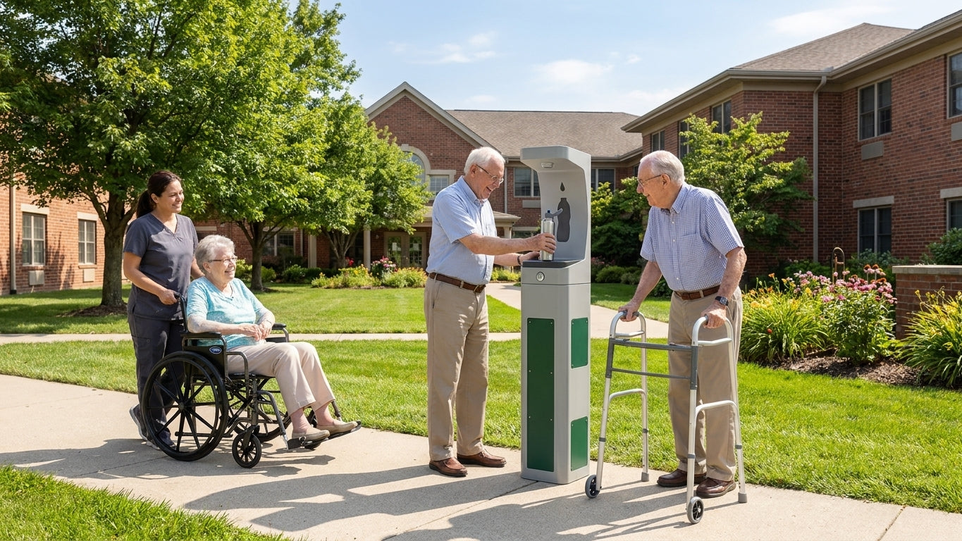 Water bottle filling station for nursing homes