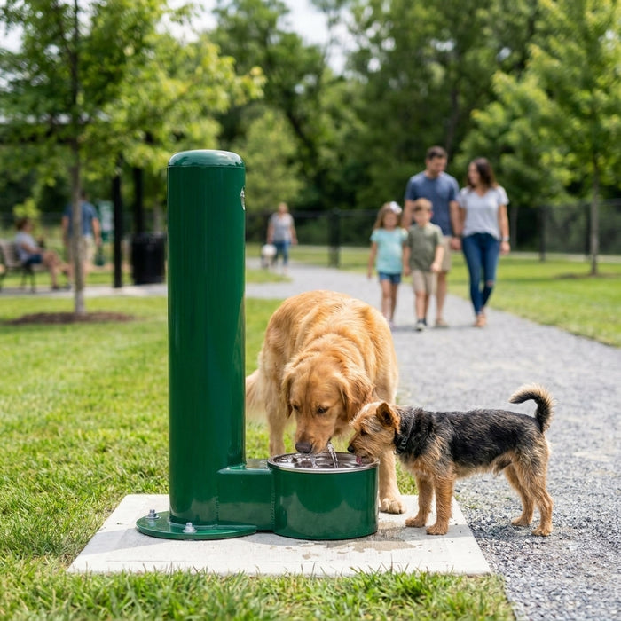 Pet water fountain for municipal dog parks