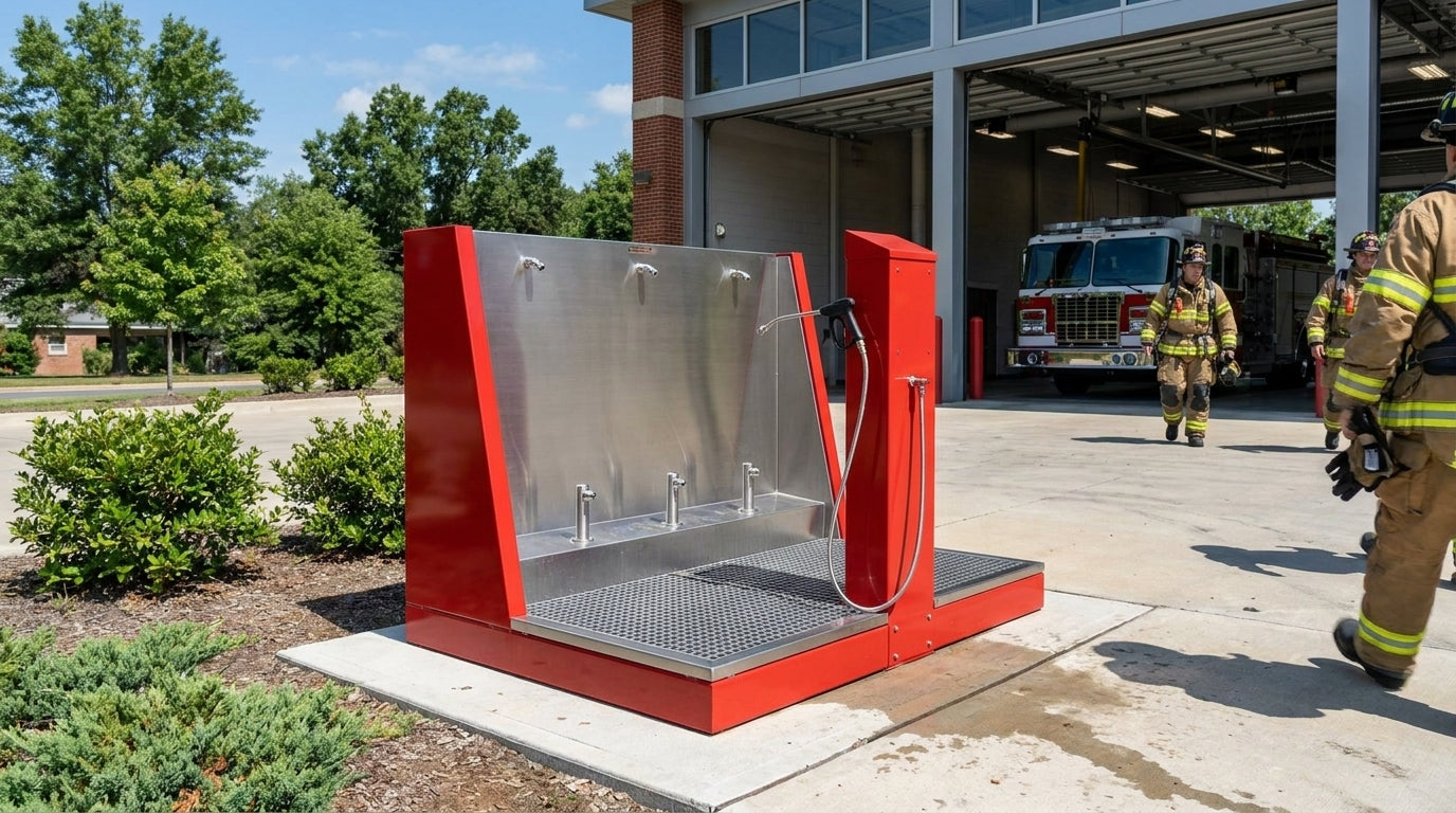 Foot wash station for fire stations