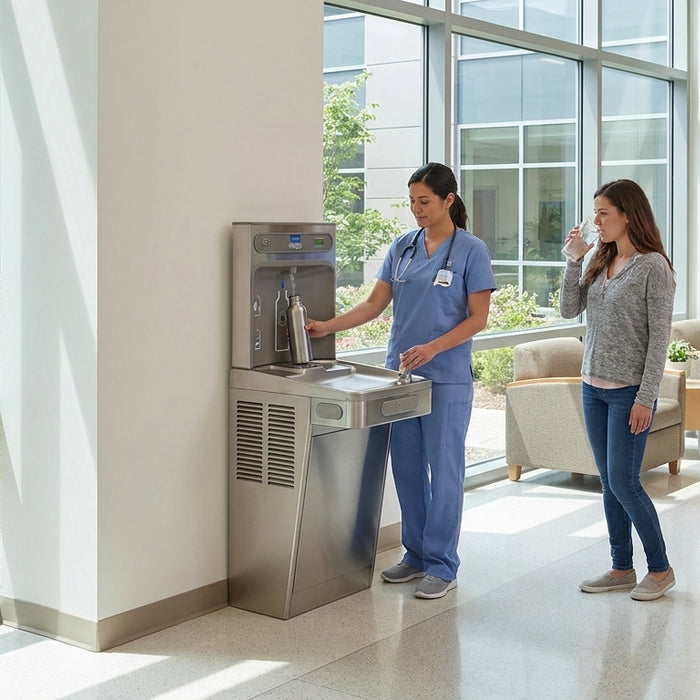 Water fountain with bottle filler for hospitals