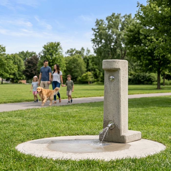 Vandal resistant concrete foot shower for public parks
