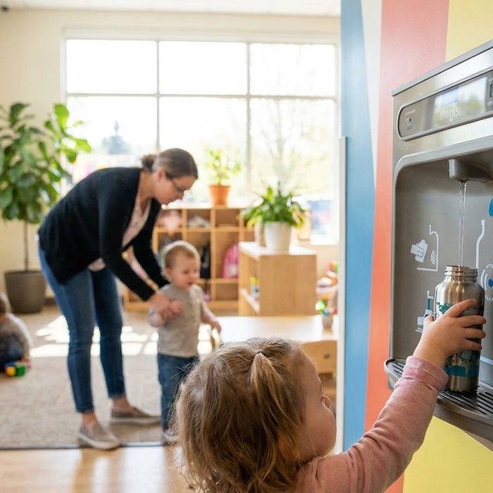 Water bottle filling station for daycare centers and preschools