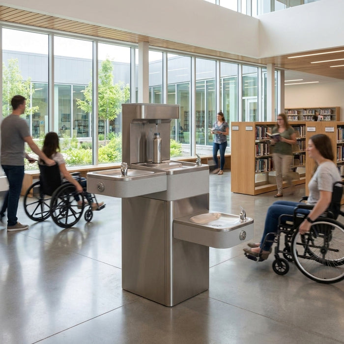 ADA compliant drinking fountain for public libraries