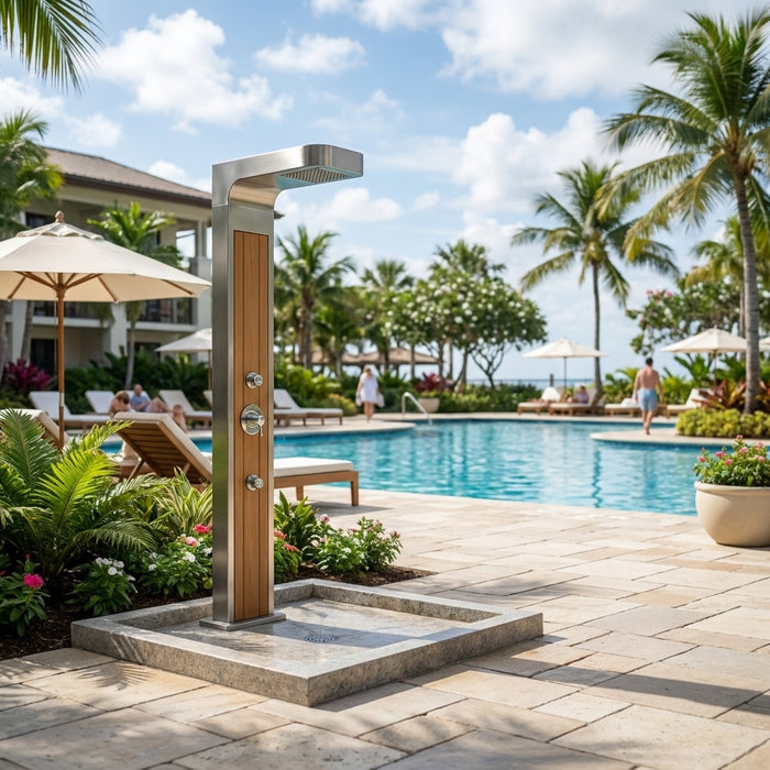 How to specify an outdoor shower for a hotel pool